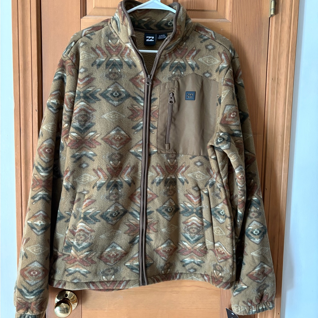 Nwt Men’s Billabong Western Aztec Zip Fleece Faux Fur Jacket W/ Pockets. Size M